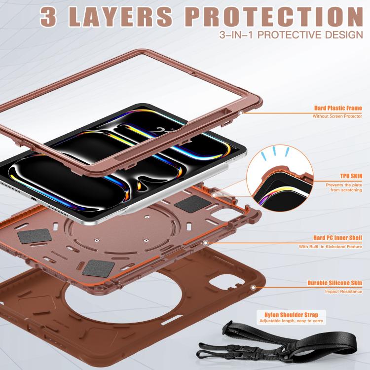 For iPad Pro 11 2024 Rotation Handle Holder Silicone Hybrid PC Tablet Case(Chocolate) - iPad Pro 11 2024 Cases by buy2fix | Online Shopping UK | buy2fix