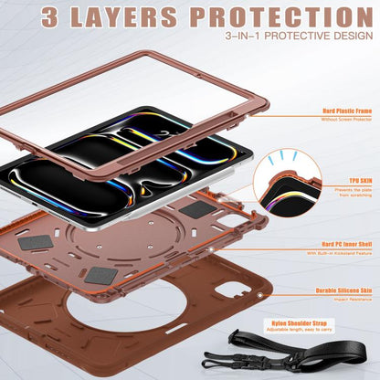 For iPad Pro 11 2024 Rotation Handle Holder Silicone Hybrid PC Tablet Case(Chocolate) - iPad Pro 11 2024 Cases by buy2fix | Online Shopping UK | buy2fix