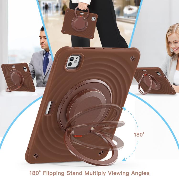For iPad Pro 11 2024 Rotation Handle Holder Silicone Hybrid PC Tablet Case(Chocolate) - iPad Pro 11 2024 Cases by buy2fix | Online Shopping UK | buy2fix