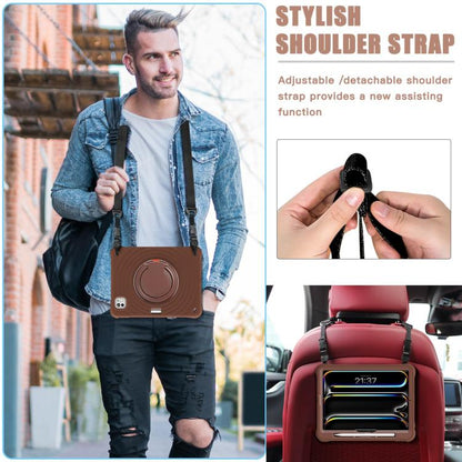 For iPad Pro 11 2024 Rotation Handle Holder Silicone Hybrid PC Tablet Case(Chocolate) - iPad Pro 11 2024 Cases by buy2fix | Online Shopping UK | buy2fix