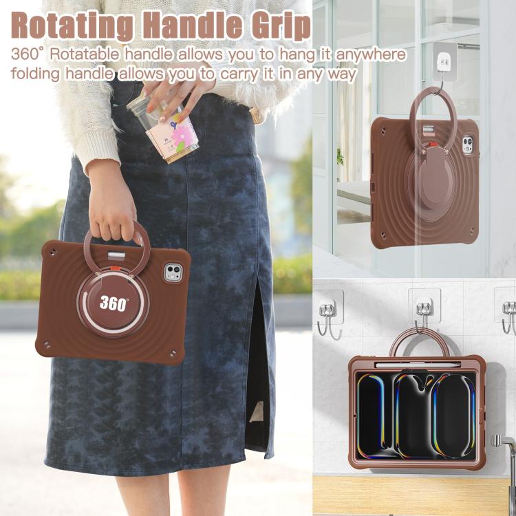 For iPad Pro 11 2024 Rotation Handle Holder Silicone Hybrid PC Tablet Case(Chocolate) - iPad Pro 11 2024 Cases by buy2fix | Online Shopping UK | buy2fix