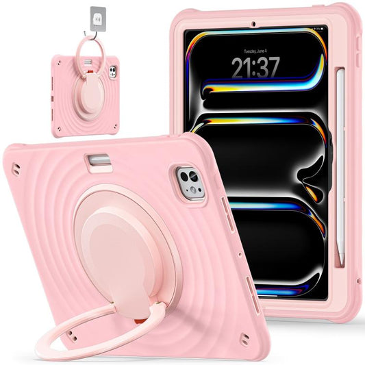 For iPad Pro 11 2024 Rotation Handle Holder Silicone Hybrid PC Tablet Case(Pink) - iPad Pro 11 2024 Cases by buy2fix | Online Shopping UK | buy2fix