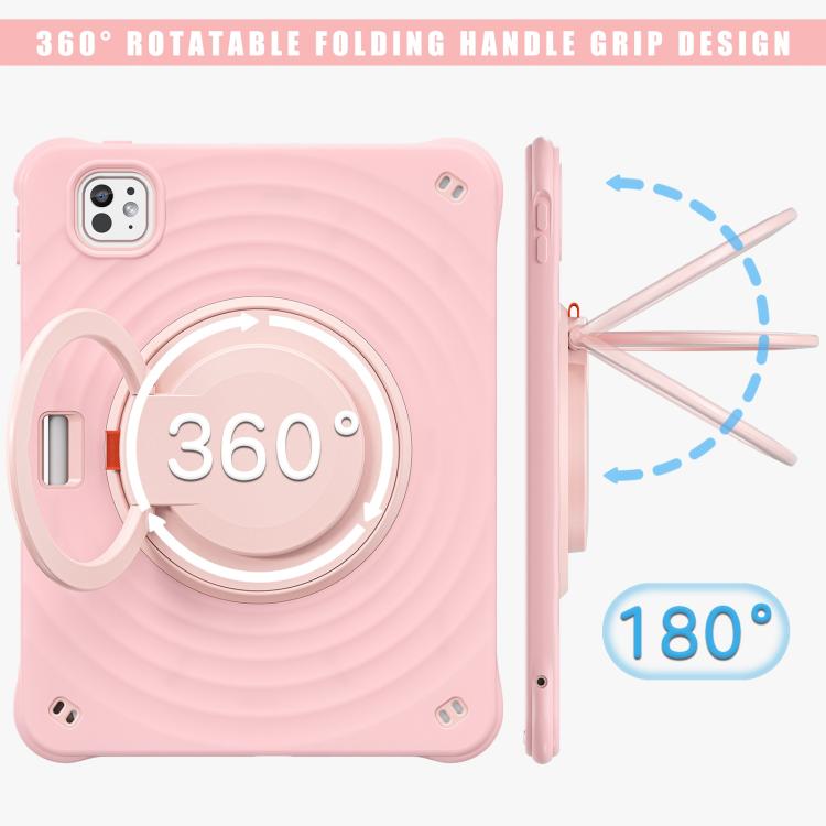 For iPad Pro 11 2024 Rotation Handle Holder Silicone Hybrid PC Tablet Case(Pink) - iPad Pro 11 2024 Cases by buy2fix | Online Shopping UK | buy2fix