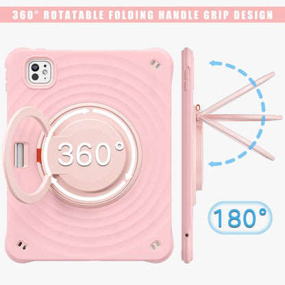 For iPad Pro 11 2024 Rotation Handle Holder Silicone Hybrid PC Tablet Case(Pink) - iPad Pro 11 2024 Cases by buy2fix | Online Shopping UK | buy2fix