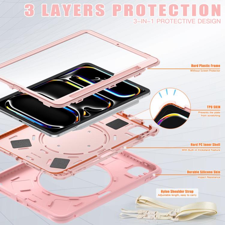 For iPad Pro 11 2024 Rotation Handle Holder Silicone Hybrid PC Tablet Case(Pink) - iPad Pro 11 2024 Cases by buy2fix | Online Shopping UK | buy2fix