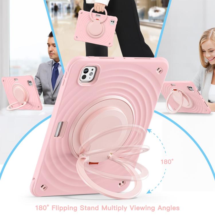 For iPad Pro 11 2024 Rotation Handle Holder Silicone Hybrid PC Tablet Case(Pink) - iPad Pro 11 2024 Cases by buy2fix | Online Shopping UK | buy2fix