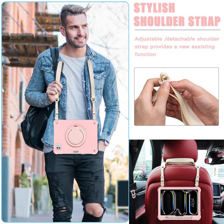 For iPad Pro 11 2024 Rotation Handle Holder Silicone Hybrid PC Tablet Case(Pink) - iPad Pro 11 2024 Cases by buy2fix | Online Shopping UK | buy2fix