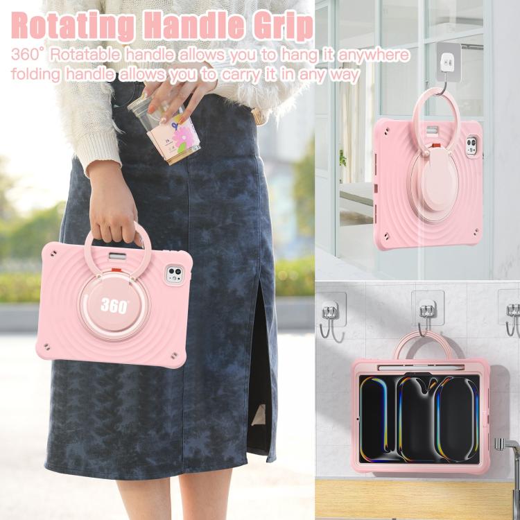 For iPad Pro 11 2024 Rotation Handle Holder Silicone Hybrid PC Tablet Case(Pink) - iPad Pro 11 2024 Cases by buy2fix | Online Shopping UK | buy2fix