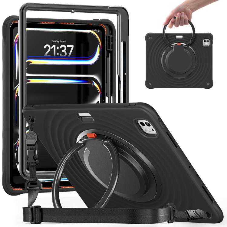 For iPad Pro 13 2024 Rotation Handle Holder Silicone Hybrid PC Tablet Case(Black) - iPad Pro 13 2024 Cases by buy2fix | Online Shopping UK | buy2fix