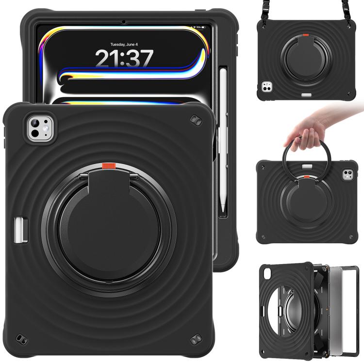 For iPad Pro 13 2024 Rotation Handle Holder Silicone Hybrid PC Tablet Case(Black) - iPad Pro 13 2024 Cases by buy2fix | Online Shopping UK | buy2fix