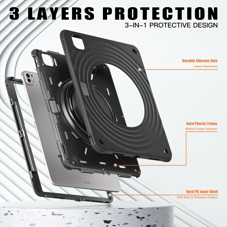For iPad Pro 13 2024 Rotation Handle Holder Silicone Hybrid PC Tablet Case(Black) - iPad Pro 13 2024 Cases by buy2fix | Online Shopping UK | buy2fix