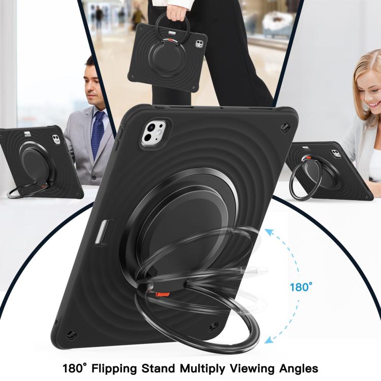 For iPad Pro 13 2024 Rotation Handle Holder Silicone Hybrid PC Tablet Case(Black) - iPad Pro 13 2024 Cases by buy2fix | Online Shopping UK | buy2fix
