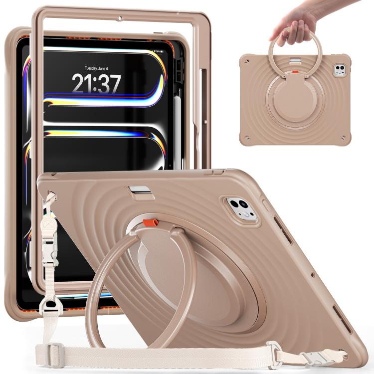 For iPad Pro 13 2024 Rotation Handle Holder Silicone Hybrid PC Tablet Case(Light Coffee) - iPad Pro 13 2024 Cases by buy2fix | Online Shopping UK | buy2fix