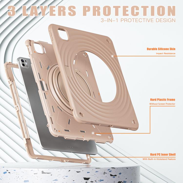 For iPad Pro 13 2024 Rotation Handle Holder Silicone Hybrid PC Tablet Case(Light Coffee) - iPad Pro 13 2024 Cases by buy2fix | Online Shopping UK | buy2fix