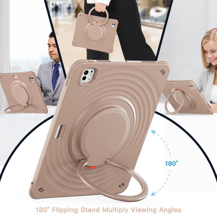 For iPad Pro 13 2024 Rotation Handle Holder Silicone Hybrid PC Tablet Case(Light Coffee) - iPad Pro 13 2024 Cases by buy2fix | Online Shopping UK | buy2fix