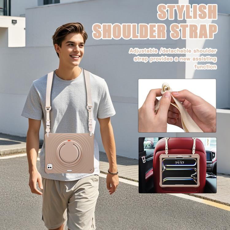 For iPad Pro 13 2024 Rotation Handle Holder Silicone Hybrid PC Tablet Case(Light Coffee) - iPad Pro 13 2024 Cases by buy2fix | Online Shopping UK | buy2fix