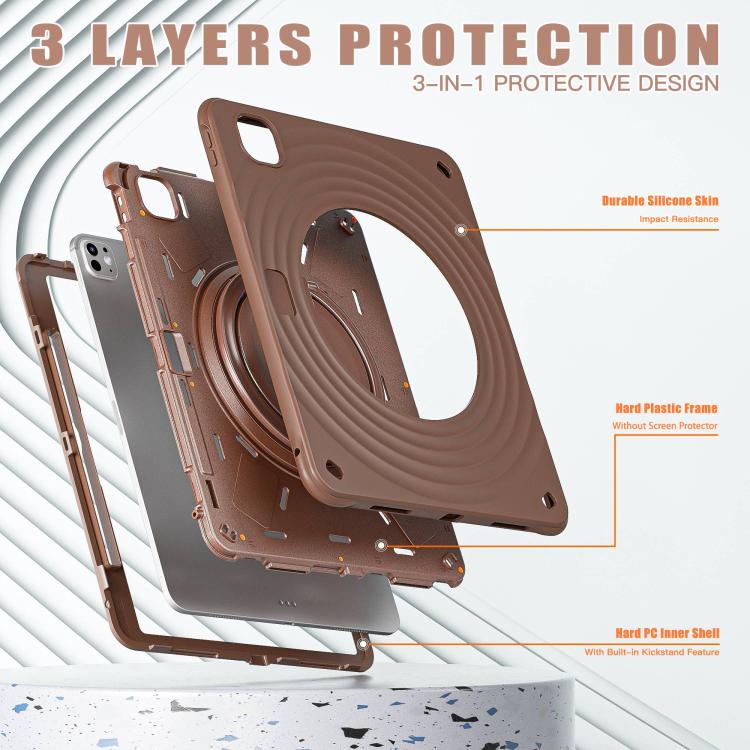 For iPad Pro 13 2024 Rotation Handle Holder Silicone Hybrid PC Tablet Case(Chocolate) - iPad Pro 13 2024 Cases by buy2fix | Online Shopping UK | buy2fix