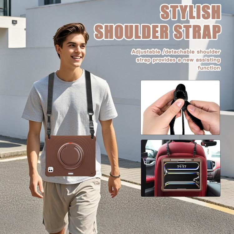 For iPad Pro 13 2024 Rotation Handle Holder Silicone Hybrid PC Tablet Case(Chocolate) - iPad Pro 13 2024 Cases by buy2fix | Online Shopping UK | buy2fix