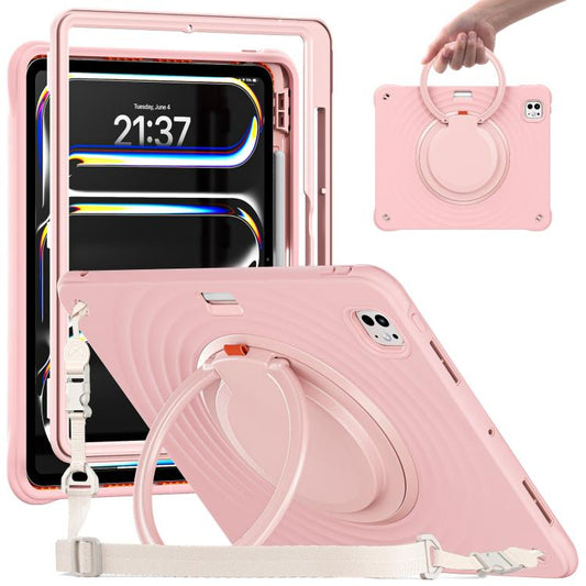 For iPad Pro 13 2024 Rotation Handle Holder Silicone Hybrid PC Tablet Case(Pink) - iPad Pro 13 2024 Cases by buy2fix | Online Shopping UK | buy2fix