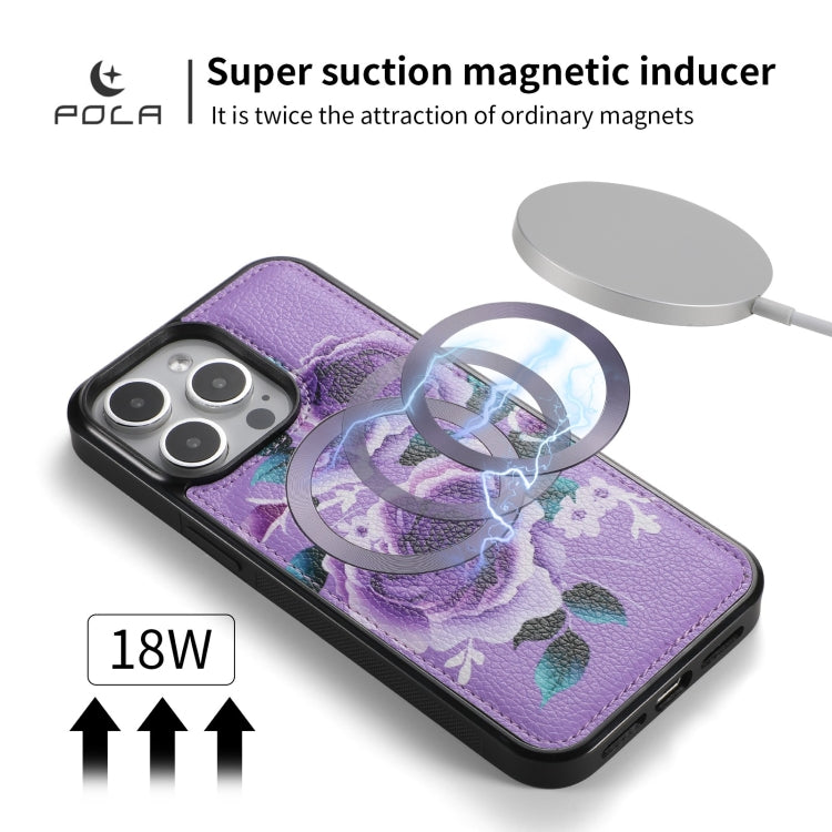 For iPhone 15 Plus POLA MagSafe Flower Multi-functional Zipper Wallet Leather Phone Case(Purple) - iPhone 15 Plus Cases by buy2fix | Online Shopping UK | buy2fix
