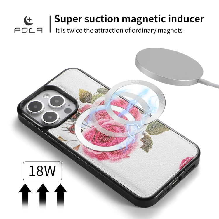 For iPhone 15 Plus POLA MagSafe Flower Multi-functional Zipper Wallet Leather Phone Case(Beige) - iPhone 15 Plus Cases by buy2fix | Online Shopping UK | buy2fix