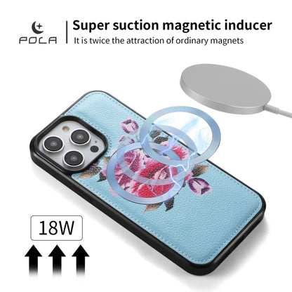 For iPhone 14 Plus POLA MagSafe Flower Multi-functional Zipper Wallet Leather Phone Case(Sky Blue) - iPhone 14 Plus Cases by buy2fix | Online Shopping UK | buy2fix