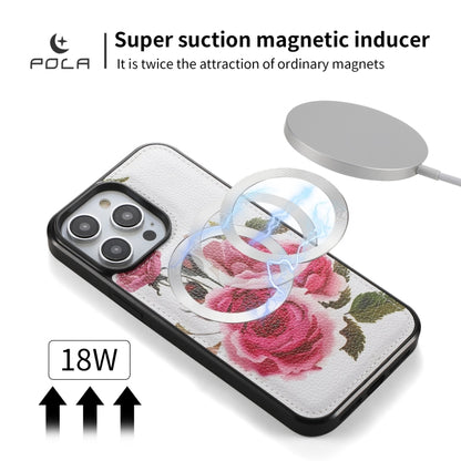 For iPhone 14 Plus POLA MagSafe Flower Multi-functional Zipper Wallet Leather Phone Case(Beige) - iPhone 14 Plus Cases by buy2fix | Online Shopping UK | buy2fix