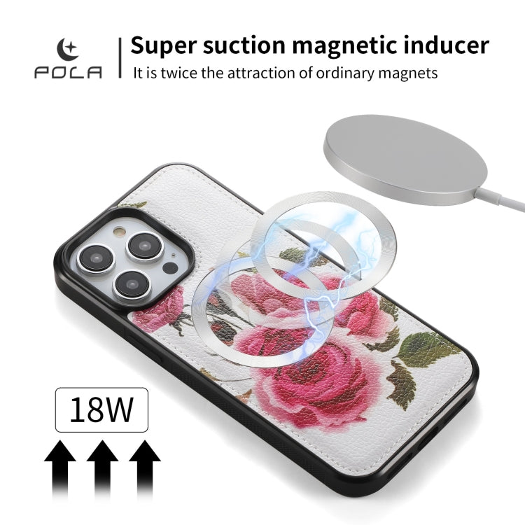 For iPhone 14 Pro Max POLA MagSafe Flower Multi-functional Zipper Wallet Leather Phone Case(Beige) - iPhone 14 Pro Max Cases by buy2fix | Online Shopping UK | buy2fix