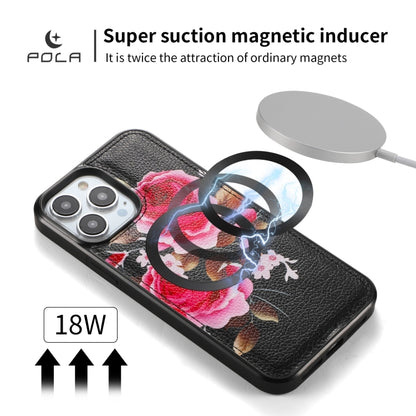 For iPhone 13 Pro Max POLA MagSafe Flower Multi-functional Zipper Wallet Leather Phone Case(Black) - iPhone 13 Pro Max Cases by buy2fix | Online Shopping UK | buy2fix