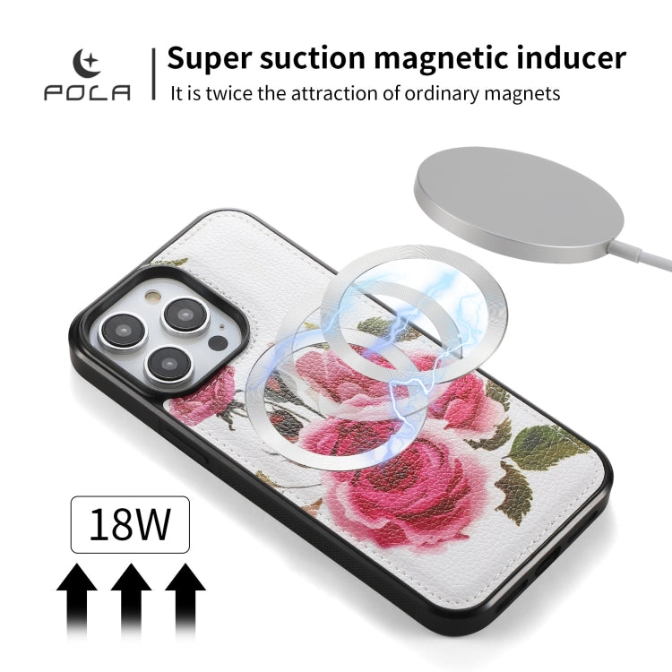 For iPhone 13 Pro Max POLA MagSafe Flower Multi-functional Zipper Wallet Leather Phone Case(Beige) - iPhone 13 Pro Max Cases by buy2fix | Online Shopping UK | buy2fix