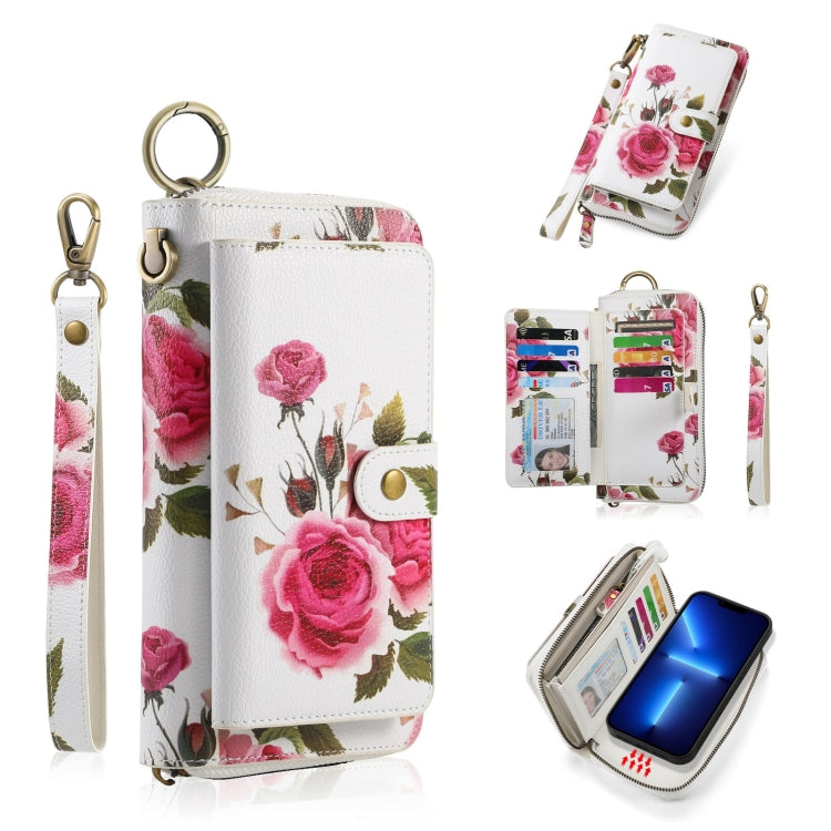 For iPhone 13 POLA MagSafe Flower Multi-functional Zipper Wallet Leather Phone Case(Beige) - iPhone 13 Cases by buy2fix | Online Shopping UK | buy2fix