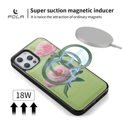 For iPhone 12 / 12 Pro POLA MagSafe Flower Multi-functional Zipper Wallet Leather Phone Case(Green) - iPhone 12 / 12 Pro Cases by buy2fix | Online Shopping UK | buy2fix
