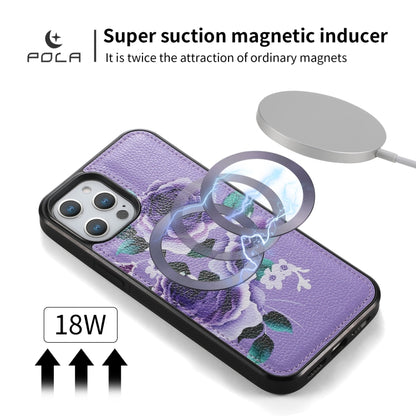 For iPhone 12 / 12 Pro POLA MagSafe Flower Multi-functional Zipper Wallet Leather Phone Case(Purple) - iPhone 12 / 12 Pro Cases by buy2fix | Online Shopping UK | buy2fix