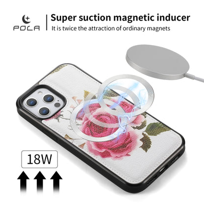 For iPhone 12 / 12 Pro POLA MagSafe Flower Multi-functional Zipper Wallet Leather Phone Case(Beige) - iPhone 12 / 12 Pro Cases by buy2fix | Online Shopping UK | buy2fix