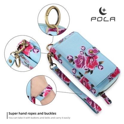 For iPhone 12 Pro Max POLA MagSafe Flower Multi-functional Zipper Wallet Leather Phone Case(Sky Blue) - iPhone 12 Pro Max Cases by buy2fix | Online Shopping UK | buy2fix