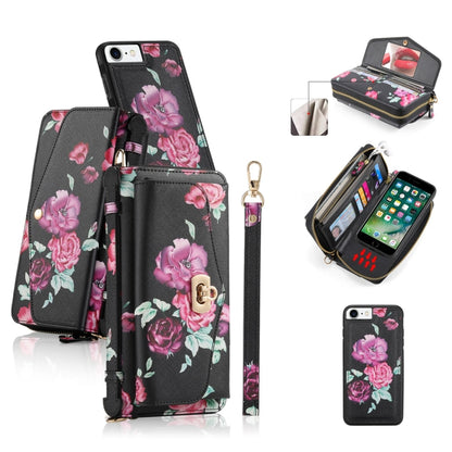 For iPhone 7 / 8 / SE 2022 POLA Flower Multi-functional Crossbody Zipper Wallet Leather Phone Case(Black) - iPhone SE 2022 / 2020 / 8 / 7 Cases by buy2fix | Online Shopping UK | buy2fix