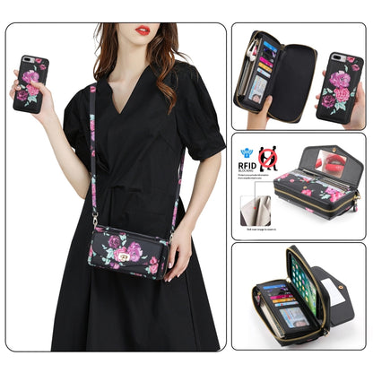 For iPhone 7 / 8 / SE 2022 POLA Flower Multi-functional Crossbody Zipper Wallet Leather Phone Case(Black) - iPhone SE 2022 / 2020 / 8 / 7 Cases by buy2fix | Online Shopping UK | buy2fix