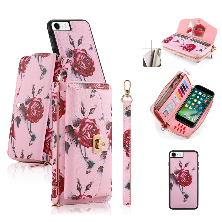 For iPhone 7 / 8 / SE 2022 POLA Flower Multi-functional Crossbody Zipper Wallet Leather Phone Case(Pink) - iPhone SE 2022 / 2020 / 8 / 7 Cases by buy2fix | Online Shopping UK | buy2fix
