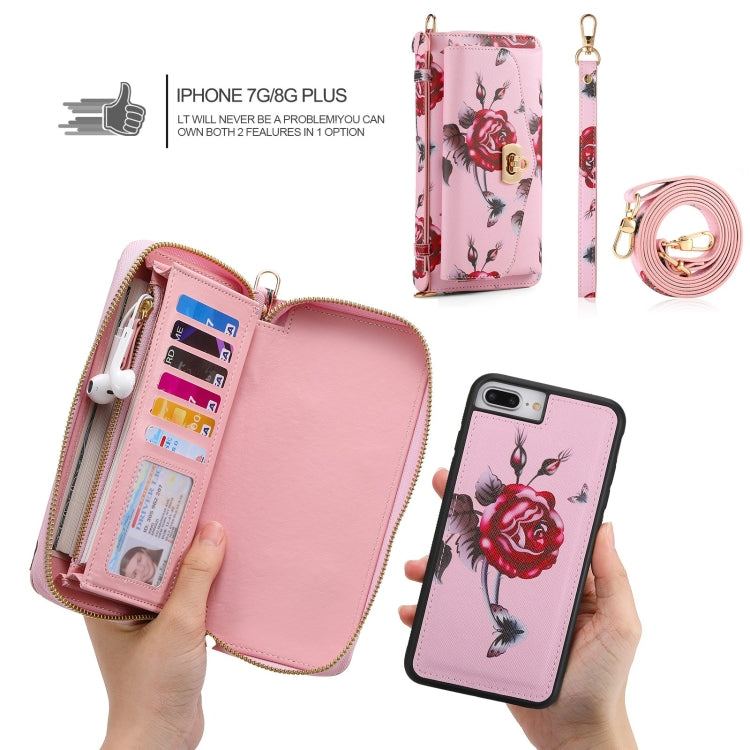 For iPhone 7 / 8 / SE 2022 POLA Flower Multi-functional Crossbody Zipper Wallet Leather Phone Case(Pink) - iPhone SE 2022 / 2020 / 8 / 7 Cases by buy2fix | Online Shopping UK | buy2fix