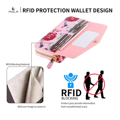 For iPhone 7 / 8 / SE 2022 POLA Flower Multi-functional Crossbody Zipper Wallet Leather Phone Case(Pink) - iPhone SE 2022 / 2020 / 8 / 7 Cases by buy2fix | Online Shopping UK | buy2fix