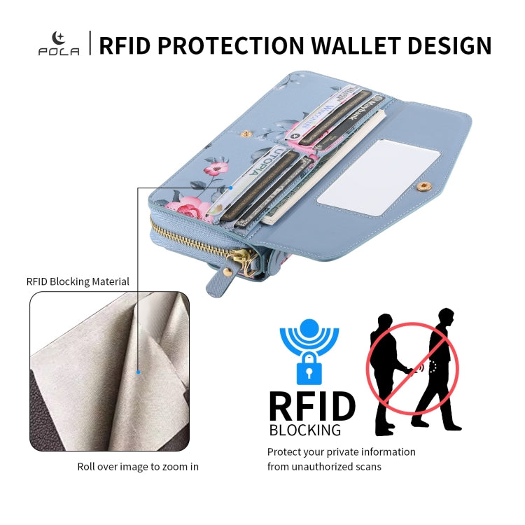 For iPhone 7 / 8 / SE 2022 POLA Flower Multi-functional Crossbody Zipper Wallet Leather Phone Case(Blue) - iPhone SE 2022 / 2020 / 8 / 7 Cases by buy2fix | Online Shopping UK | buy2fix