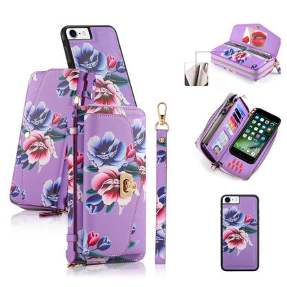 For iPhone 7 / 8 / SE 2022 POLA Flower Multi-functional Crossbody Zipper Wallet Leather Phone Case(Purple) - iPhone SE 2022 / 2020 / 8 / 7 Cases by buy2fix | Online Shopping UK | buy2fix