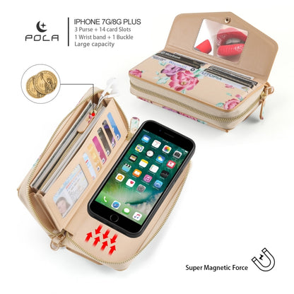For iPhone 7 / 8 / SE 2022 POLA Flower Multi-functional Crossbody Zipper Wallet Leather Phone Case(Yellow) - iPhone SE 2022 / 2020 / 8 / 7 Cases by buy2fix | Online Shopping UK | buy2fix