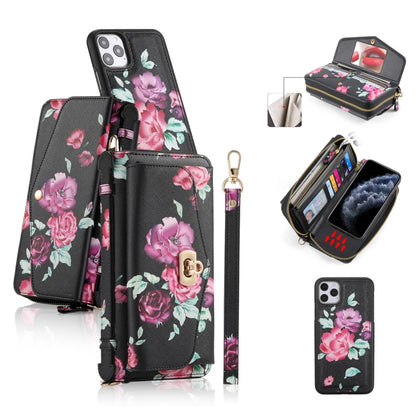 For iPhone 11 Pro Max POLA Flower Multi-functional Crossbody Zipper Wallet Leather Phone Case(Black) - iPhone 11 Pro Max Cases by buy2fix | Online Shopping UK | buy2fix