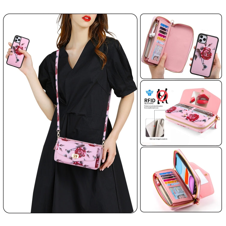 For iPhone 11 Pro Max POLA Flower Multi-functional Crossbody Zipper Wallet Leather Phone Case(Pink) - iPhone 11 Pro Max Cases by buy2fix | Online Shopping UK | buy2fix