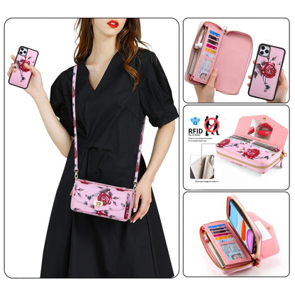 For iPhone 11 Pro Max POLA Flower Multi-functional Crossbody Zipper Wallet Leather Phone Case(Pink) - iPhone 11 Pro Max Cases by buy2fix | Online Shopping UK | buy2fix