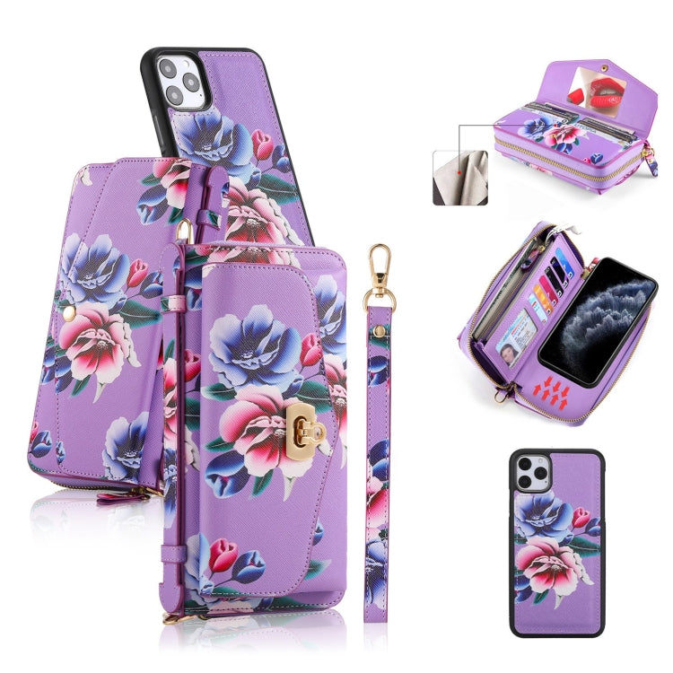 For iPhone 11 Pro Max POLA Flower Multi-functional Crossbody Zipper Wallet Leather Phone Case(Purple) - iPhone 11 Pro Max Cases by buy2fix | Online Shopping UK | buy2fix