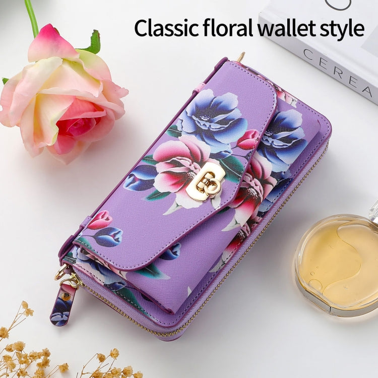 For iPhone 11 Pro Max POLA Flower Multi-functional Crossbody Zipper Wallet Leather Phone Case(Purple) - iPhone 11 Pro Max Cases by buy2fix | Online Shopping UK | buy2fix