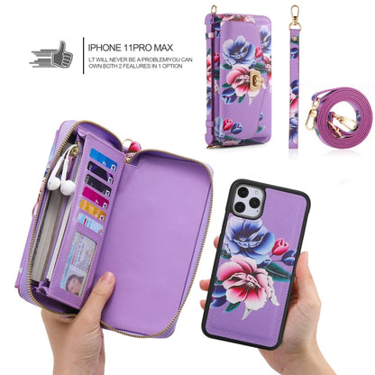 For iPhone 11 Pro Max POLA Flower Multi-functional Crossbody Zipper Wallet Leather Phone Case(Purple) - iPhone 11 Pro Max Cases by buy2fix | Online Shopping UK | buy2fix