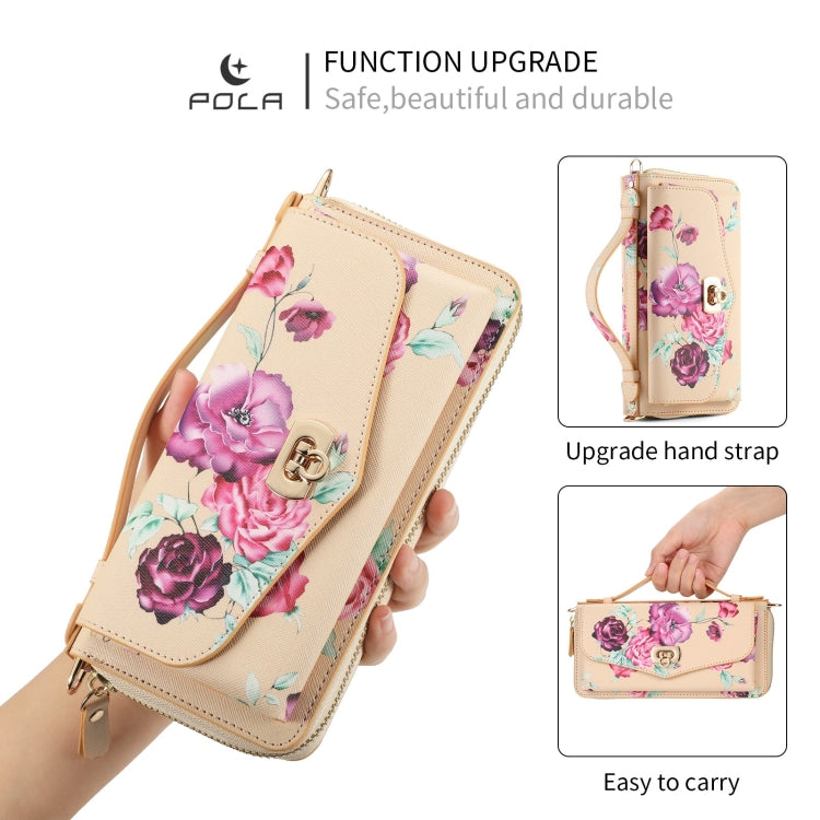 For iPhone 11 Pro Max POLA Flower Multi-functional Crossbody Zipper Wallet Leather Phone Case(Yellow) - iPhone 11 Pro Max Cases by buy2fix | Online Shopping UK | buy2fix